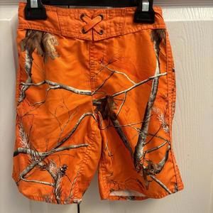 Real Tree Orange Boys Swim Board Shorts Trunks 6/7. Unlined. Country